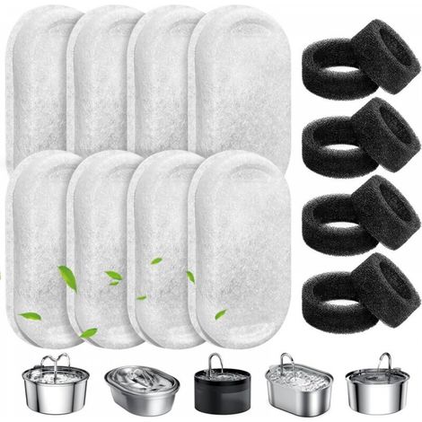 Filtres pour fontaine à eau Cat, lot de 8 filtres de rechange pour animaux de compagnie avec 8 éponges en acier inoxydable, distributeur d'eau pour animaux de compagnie en forme de robinet (1/5)
