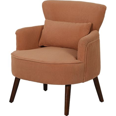 Fauteuil moderne rembourré avec coussin lombaire, pieds en hévéa, orange (1/5)