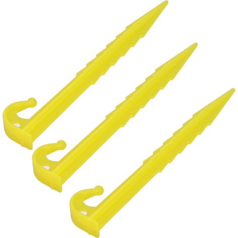 50 piquets de tente en plastique 14 cm crochetés sols meuble sable neige ABS robuste extérieur camping bâche tente jardin coloris jaune (1/5)
