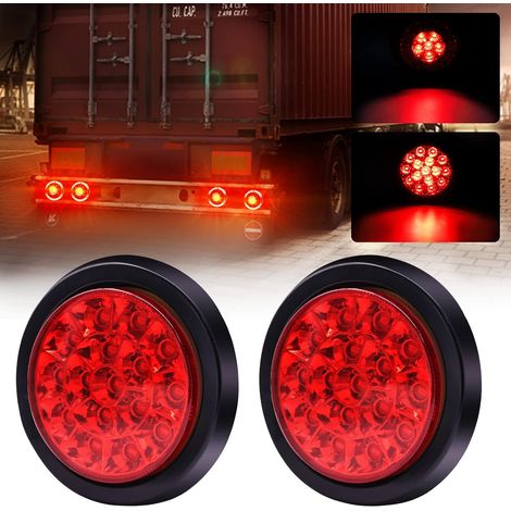 2 Stück LKW-Rücklichter, 24 V, rund, integrierte LED-Rücklichter mit hoher Helligkeit, Anhänger-Bremslichter, LKW, Transporter, Nachlauf, rot