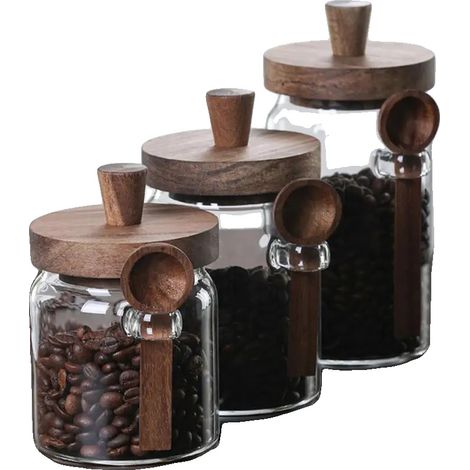 Tarros de almacenamiento de vidrio borosilicato, con diseño floral grabado, juego de 3, S2071 01 00013 (1/2)