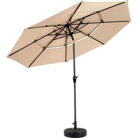 Parasol extérier 3 niveaux en aluminium 3 m avec inclinaison automatique - couleur kaki, sans base (1/5)