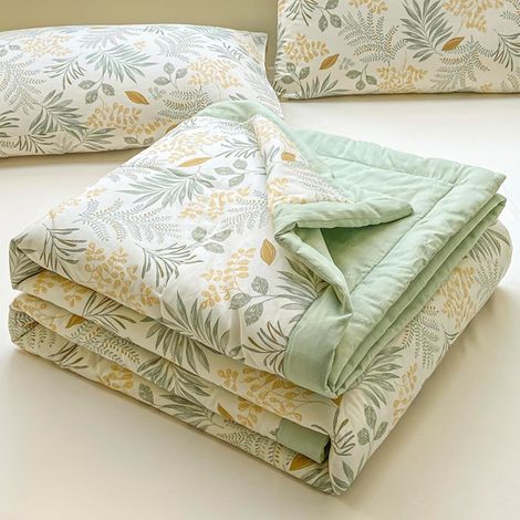 Couvre-lit microfibre 180x200 cm vert, fleurs imprimées réversibles, été, plusieurs tailles