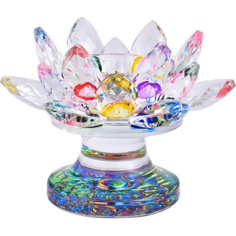 Bougeoir en Cristal Lotus Fleurs de Lotus Chandelier Coloré Bougeoirs Verre Support Bougie Décoration de la Maison