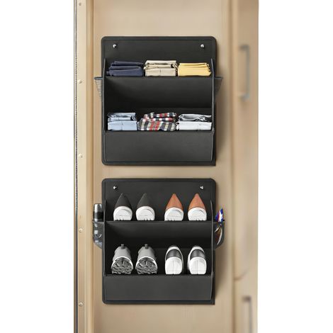 Porte-chaussures Mural - Avec Bandes Adhésives - Poches Profondes - Pour Camping-car RV - Espace Réduit - Noir - 2 Pièces (1/5)