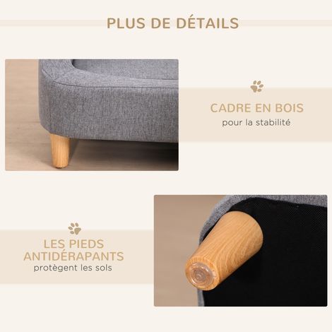 Canapé pour chien lit pour chien animal domestique style scandinave pieds en bois revêtement tissu déhoussable 75 x 55 x 39 cm - gris (1/5)