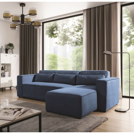 Ecksofa Schlafsofa WALDO Stoff Poso Blau Ottomane Rechts (1/5)