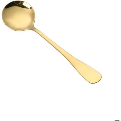Cuillère - - Ronde épaisse - Acier inoxydable - Long manche - Doré (1/5)