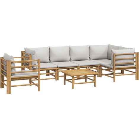 vidaXL Salon de jardin 7 pcs avec coussins gris clair bambou