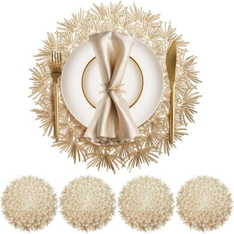 Set de Table Rond Lot De 4 Set de Table Lavable 38cm Dessous De Table pour L'Isolation Thermique de L'Assiette et de la Décoration De Table Or (1/5)
