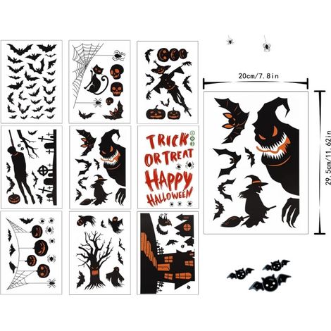 9 pegatinas autoadhesivas reutilizables para ventanas con temática de Halloween (1/5)
