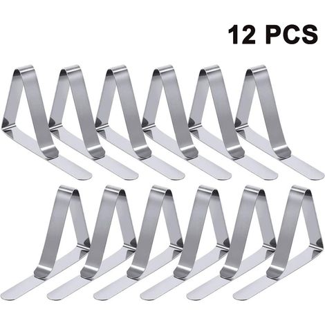 Lot de 12 pinces à nappe, pinces flexibles en acier inoxydable pour table de pique-nique, idéales pour les pique-niques et les fêtes de remise de diplômes. (1/4)