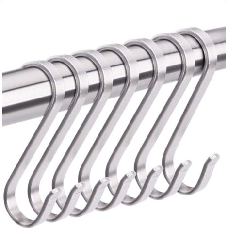 S-Hooks, 10 stainless steel S-shaped hooks for hanging tools, used in the kitchen, bathroom, and garden. (1/4)