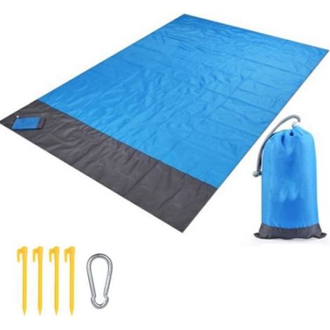 Tapis De Plage Imperméable Couverture Matelas Camping Pad Tapis De Pique-Nique -Bleu/210x200cm (1/2)