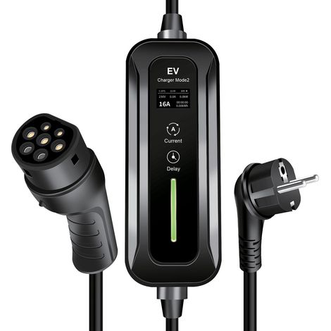 Mobile Ladestation für Elektrofahrzeuge Typ 2 CEE 7/7 auf Typ 2 3,6 kW 16 A 1-phasig, Notstromkabel 5 m mit Tasche, LogiLink LCD für BEV/PHEV (1/5)