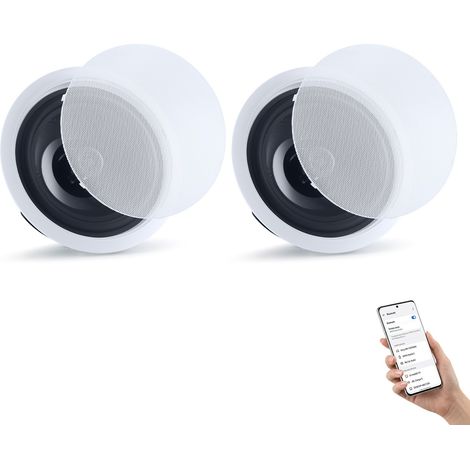 Enceinte Encastrable Plafond Bluetooth 203,2 mm Enceintes de Plafond avec Amplificateur pour Intérieur Humide, Home Cinéma, Salon, 1 Paire 2 Voies Montage Affleurant, Puissance Crête Simple 50 W (1/5)