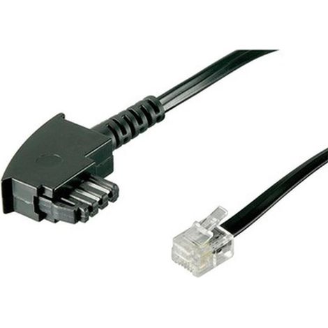 Telefonkabel (Universal Pinout), schwarz, Kupferkaschierter Aluminiumleiter (CCA), TAE-F-Stecker (2-adrig) RJ11-Stecker (6P4C) (4-adrig). Kabellänge 3 m (1/5)