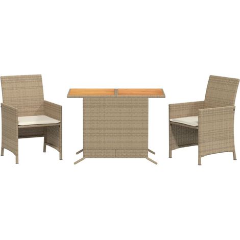 Ensemble de bistro 3 pcs，Salon de jardin avec coussins beige résine tressée CFW44511 (1/5)