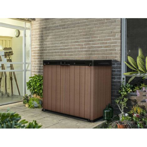 Dmora - Armadio da esterno Lumarzo, Mobile outdoor, Mobiletto giardino multiuso, Contenitore per balcone o garage, 140x80 h120 cm, Marrone (1/5)