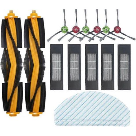 Repuestos para la aspiradora robot Yeedi Vac 2 Pro: cepillo principal, filtro HEPA, paño de limpieza, cepillos giratorios y paño de limpieza.