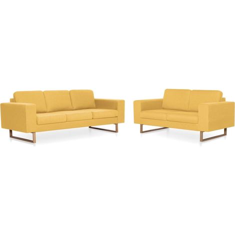 Conjunto de sofás de 2 plazas para salón salón piezas interior hogar tela amarilla 020020232