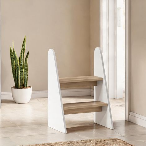 Escabeau 2 marches en MDF pour enfants de 3 à 8 ans blanc 43 x (1/5)