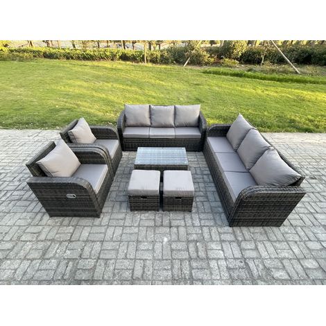 Fimous Ensemble de canapés en rotin avec Canapé 3 places Chaise inclinable 2 Petits tabourets Gris foncé mixte (1/5)