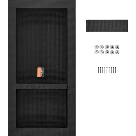 Mophorn Nicho de Ducha Listo para Azulejos, 40.64 x 81.28 cm Organizador de Estante Doble, Esquinas Cuadradas Nicho de Pared Empotrado, Protección Sellada para Almacenamiento en Baños Modernos, Negro