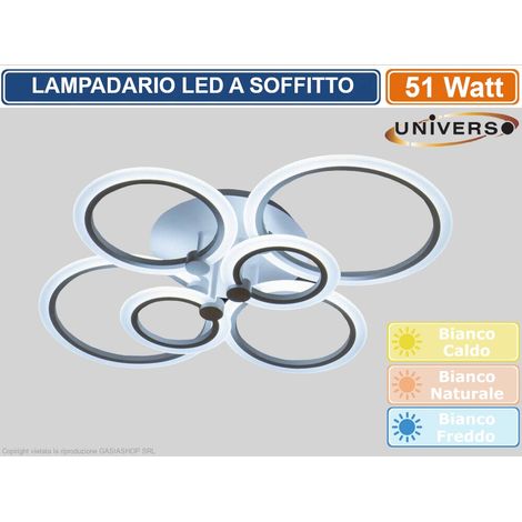 Plafoniera led 51w 6 cerchi lampadario da soffitto bianco design moderno per camera luce fredda naturale calda calda 3000k (1/4)