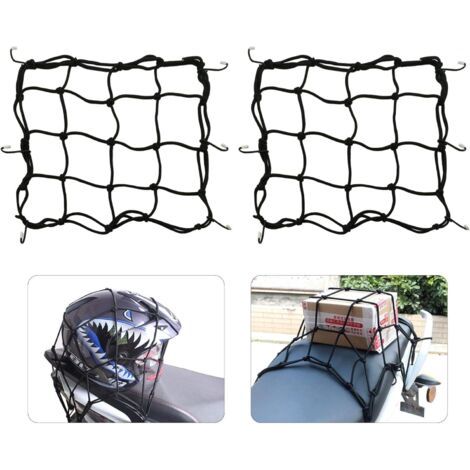 Filet à Bagages 2 Pièces Araignée Elastique avec 6 Crochets pour Moto Scooter Bicyclette VTT Extensible 28 x 28cm Noir