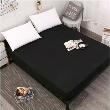 Protège Matelas Imperméable, Alèse Respirante, Hypoallergénique, Anti-Acarien, Anti-Bactérien, Noir, Dimensions 80x200cm (1/2)