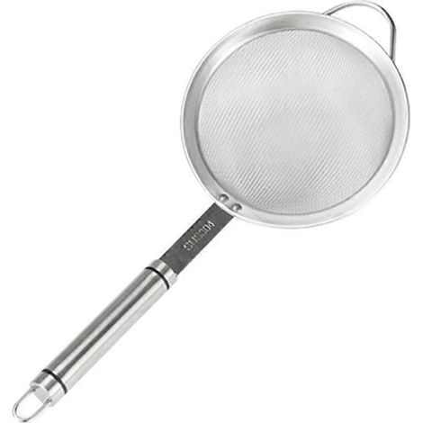 Tamis à farine en acier inoxydable, tamis à sucre en poudre, cuillère filtre, passoire à aliments frits (60 mailles) (1/4)