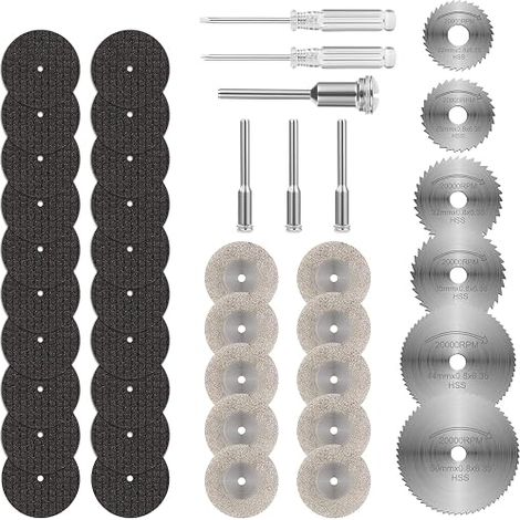Flintronic 36-teiliges Mini-Diamanttrennscheiben-Set, Trennscheiben für Dremel, HSS-Harz-Kreissägeblätter mit 5 SC-Dornen und 2 Schraubendrehern zum Schneiden von Holz, Metall, Kunststoff und Stein (1/5)