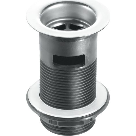 McAlpine BSW12T 1.25" Black Plastic Slotted Basin Waste - Backnut Model: 60mm Stainless Steel Flange x 3.5" Tail with Black PVC Plug (1/4)