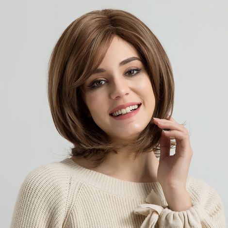 Kurze, naturbraune, hitzebeständige Kunstfaserperücke für Damen SS100 (1/5)