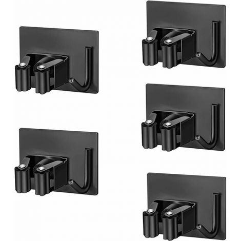 5 Pieces Adhesive Wall Mounted Broom Holder with Position and Hook, Wall Mounted Broom Holder Storage Rack Wall Mounted Broom Holder without Drilling for Kitchen Bathroom Garden (1/5)