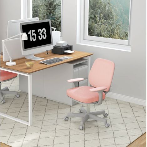 Chaise de bureau ergonomique en polyester rose, dossier en maille, hauteur réglable, 55 x 48 x 82,5-94,5 cm (1/5)