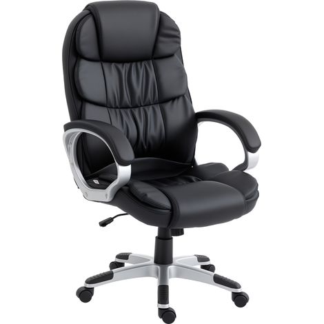 Fauteuil de bureau ergonomique pivotant en cuir PU, fonction rocking, hauteur réglable, capacité 120 kg, noir (1/5)