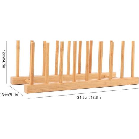 Support mural pour assiettes, organiseur de rangement en bambou pour placard de cuisine, présentoir à vaisselle en bois naturel, lot de 2, étagère à assiettes pour armoire, design compact et robuste. (1/5)