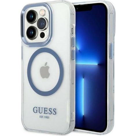 Guess Metal Outline MagSafe - Custodia per iPhone 14 Pro (Trasparente/Blu) (1/5)