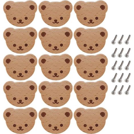 15 boutons de meubles, boutons de tiroir en bois, boutons d'armoire en bois, boutons de tiroir ours, commode, tiroir, cuisine (1/5)