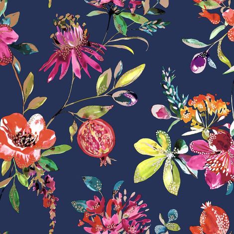 Holden Decor Melgrano Floral Flowers Botanical Navy Gold Metallic Wallpaper