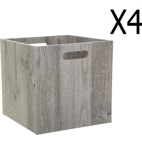 Lot de 4 Boites de rangement en bois Gris - L. 30.5 x P. 30.5 x H. 30.5 cm -PEGANE-