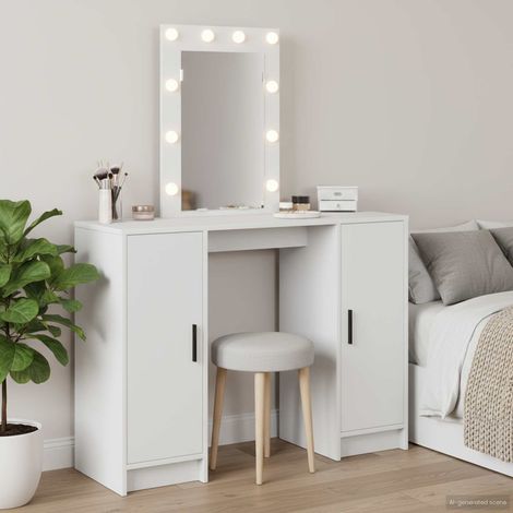 Coiffeuse avec miroir et éclairage LED USB blanc en bois d’ingénierie 102 x 33 x 135 cm - PANGIVO (1/5)