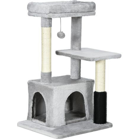Árbol rascador para gatos con cama lavable, cueva y postes de sisal 48x48x85 cm gris claro HOMVRA (1/5)
