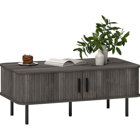 HOMCOM Coffee Table with Storage and Sliding Doors for Living Room, Grey (1/5)