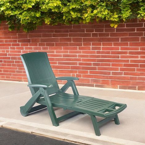 Lettino prendisole Adam, Sdraio da giardino regolabile con ruote, Lettino da esterno, 100 % Made in Italy, Cm 195x72h101, Verde (1/3)