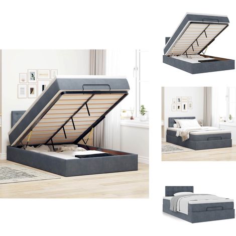 Lit ottoman avec matelas gris foncé 120x190 cm velours - Cadre De Lit Ottoman - Cadres De Lit Ottomans - Lit Ottoman - Lits Ottomans (1/5)