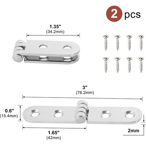 (2 pièces en acier inoxydable) 2 charnières à visser à rabat pliable à 180 degrés pour armoire de machine à coudre, charnières d'angle arrondies, quincaillerie pour meubles (1/5)