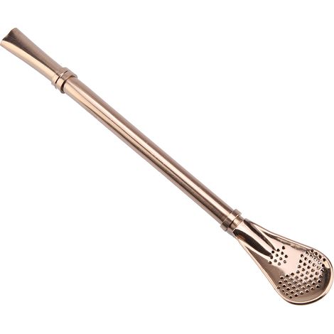 Cuillère-paille en métal inoxydable réutilisable, lavable, dorée rose, pour boisson et mélange, cuillère à remuer (1/5)